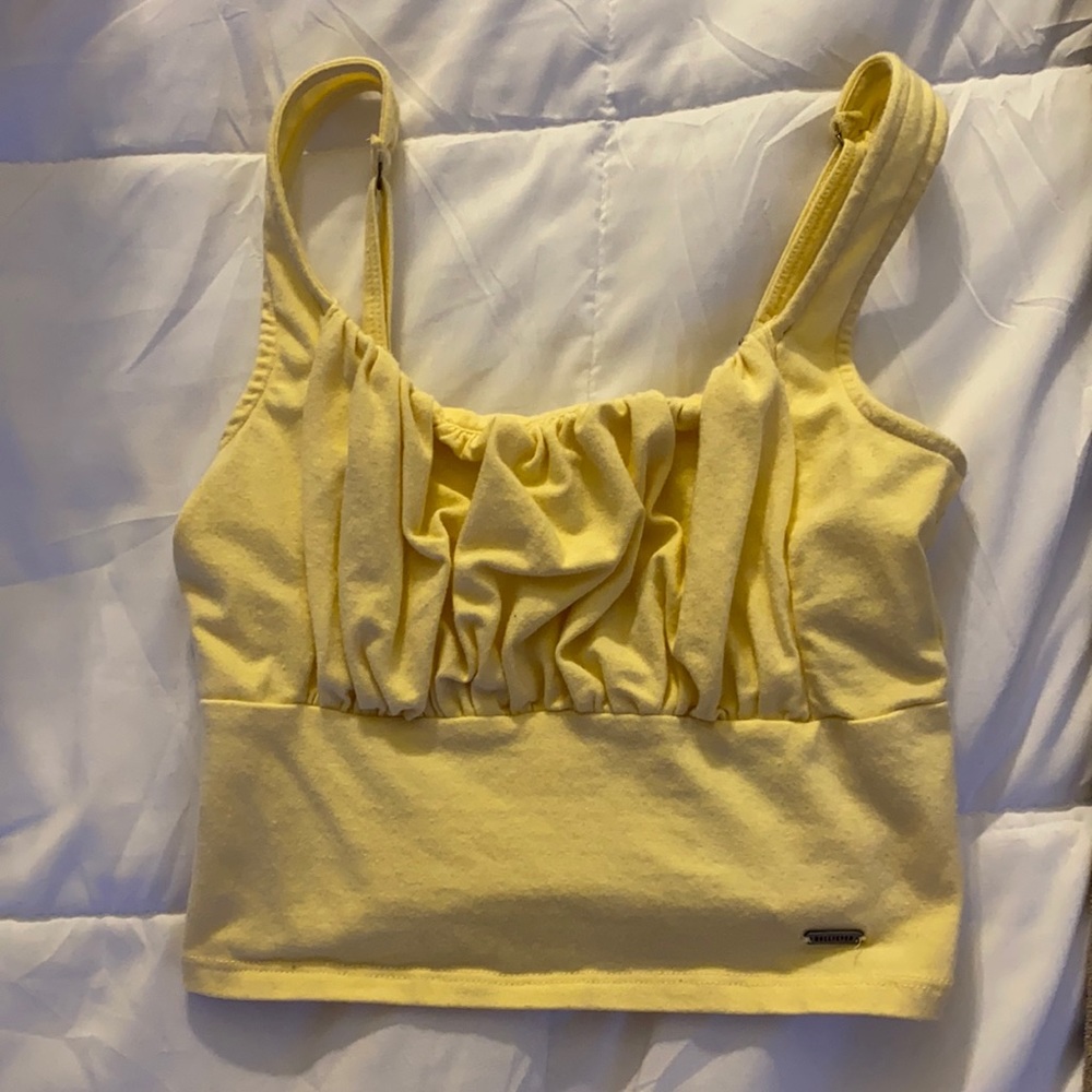 Yellow scrunch front crop tank top